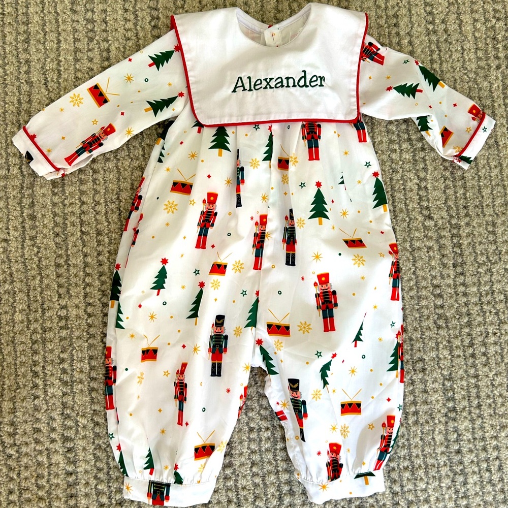 Alexander Embroidered on Cecil and Lou Christmas Soldier Romper Size 9 months